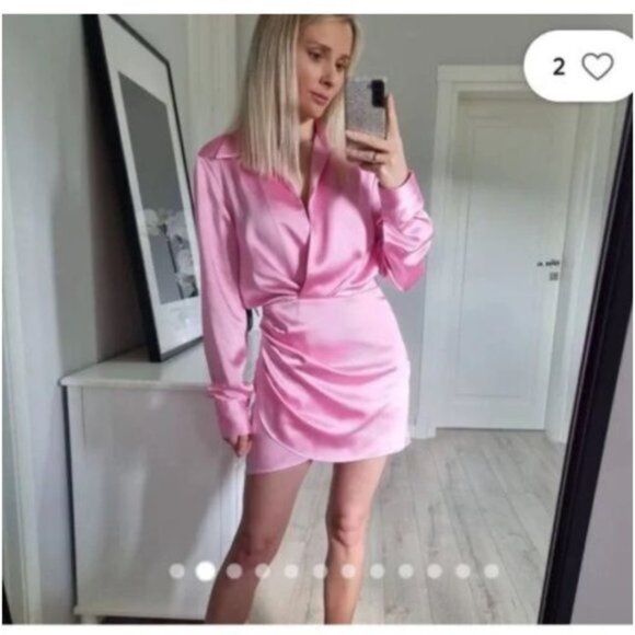 Zara Short Satin Effect Long Sleeve Mini Dress Pink Size Large Blogger Fav - Picture 4 of 11